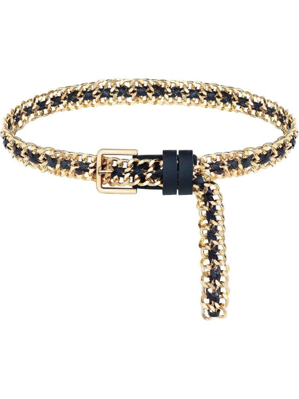 Stylish Gold Metal Punk Waist Belt with Leather Chain for Women’s Dresses